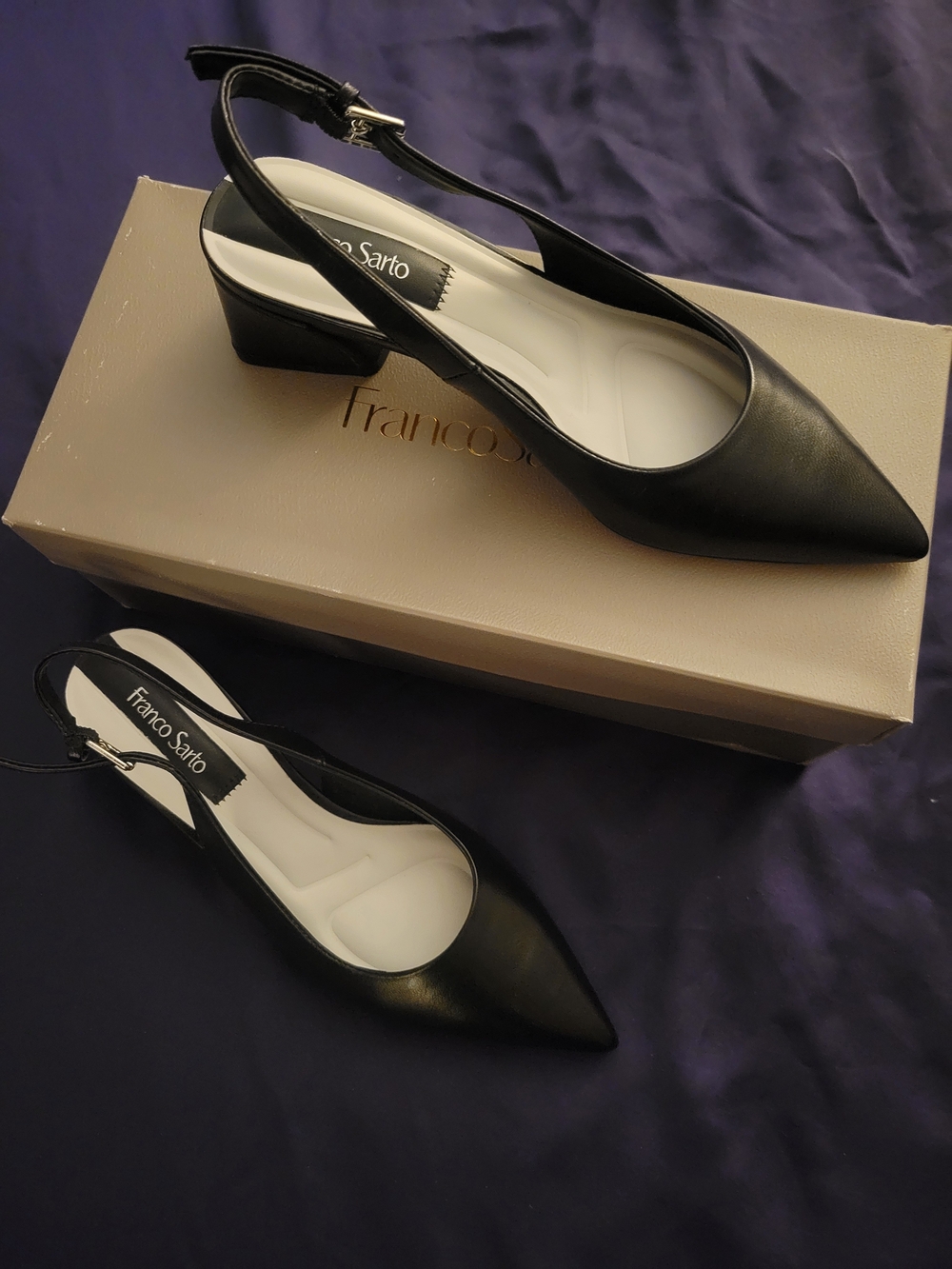 Franco Sarto Black Pointed-Toe Slingback Heels